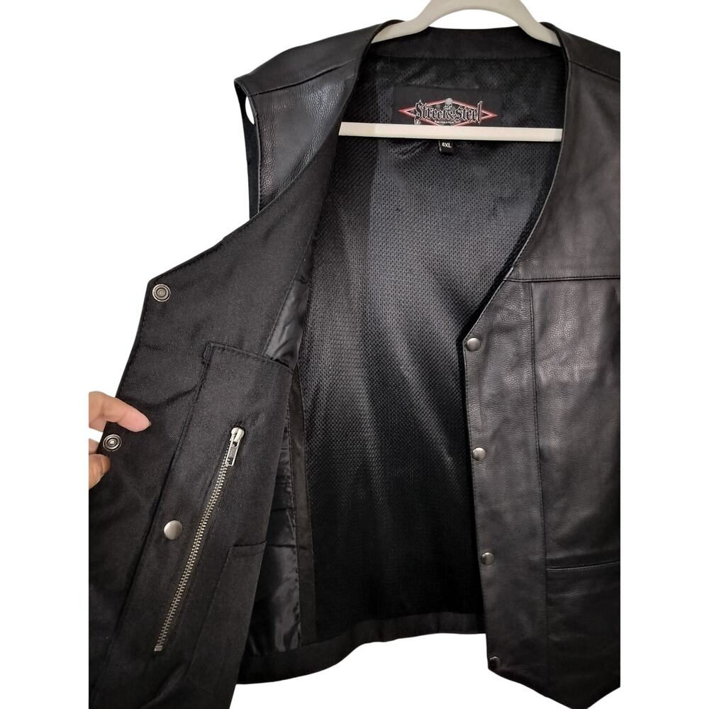 M659) Street & Steel 2nd Amendment Black Leather Motorcycle Vest Size 4XL.Nwot - Picture 7 of 9
